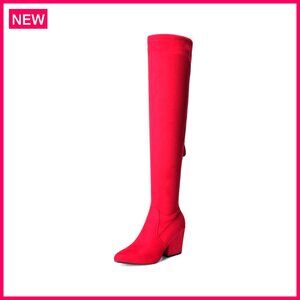 Women's Pointed Toe Thigh High Over Knee Boots Chunky Block Heel